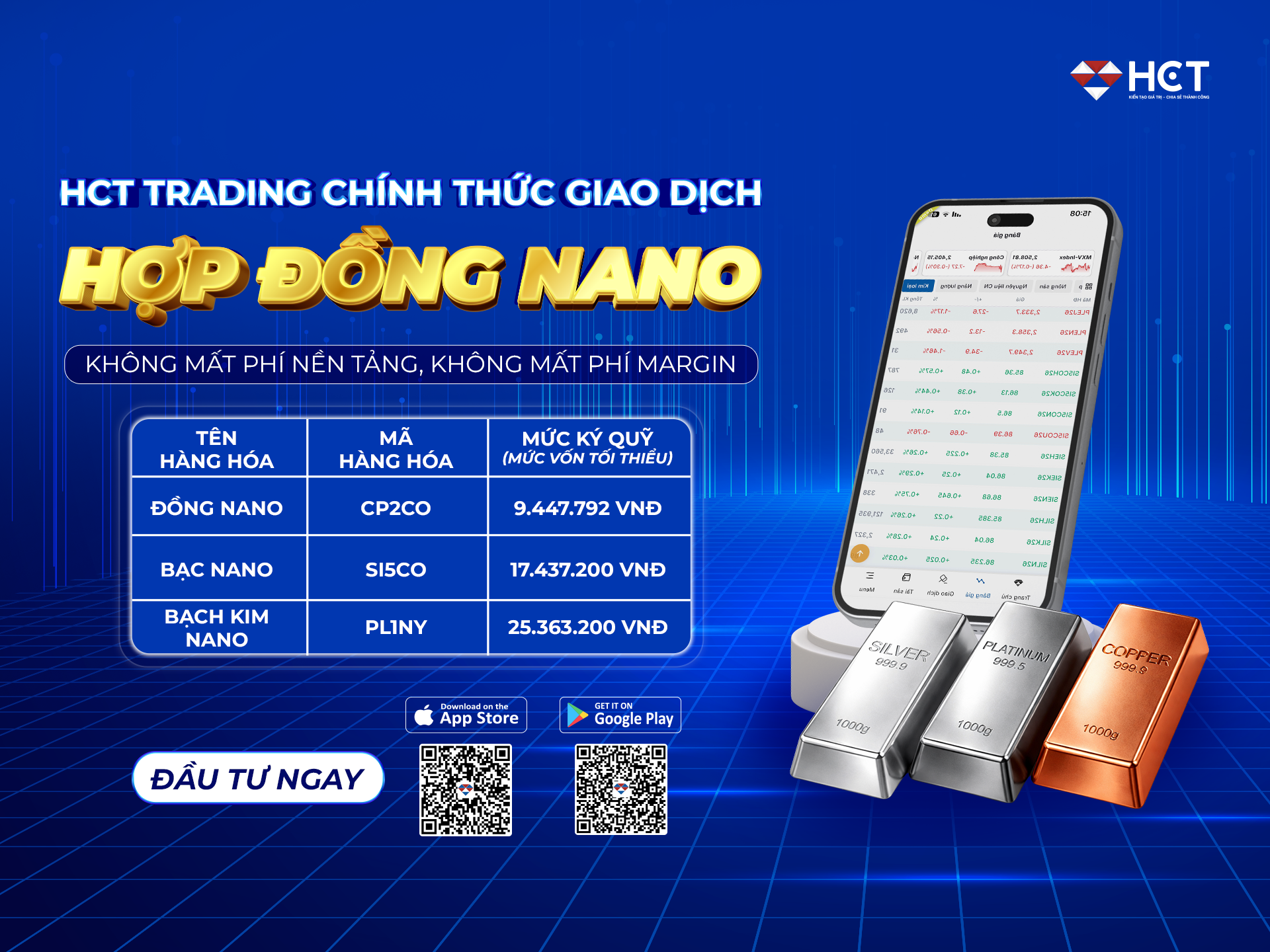 Giao dịch hợp đồng bạc nano trên app HCT Trading